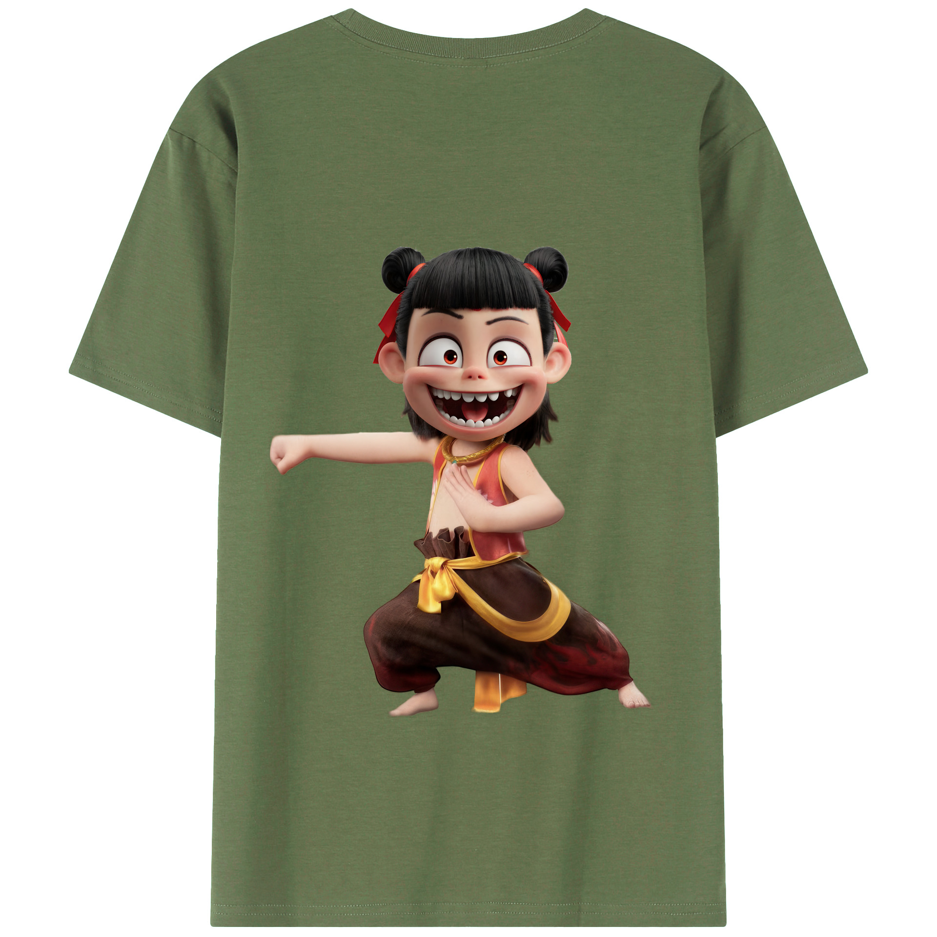 （画像用） Ne Zha 2 ナタ 魔童の大暴れ 綿100％ メンズ半袖Tシャツ（バックプリント） 通気性